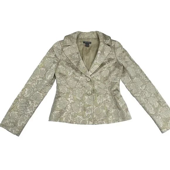 ANN TAYLOR Floral Blazer Top Womens Jacket Size 0 Cream Beige Two Button - Picture 1 of 11